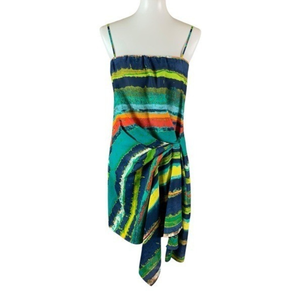 Rachel Rachel Roy Multicolor Striped Asymmetrical Draped Dress Medium